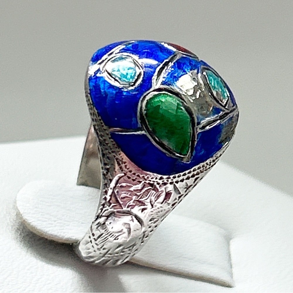 Vintage Siam Colorful Enamel Sterling Silver Ring - Picture 4 of 11